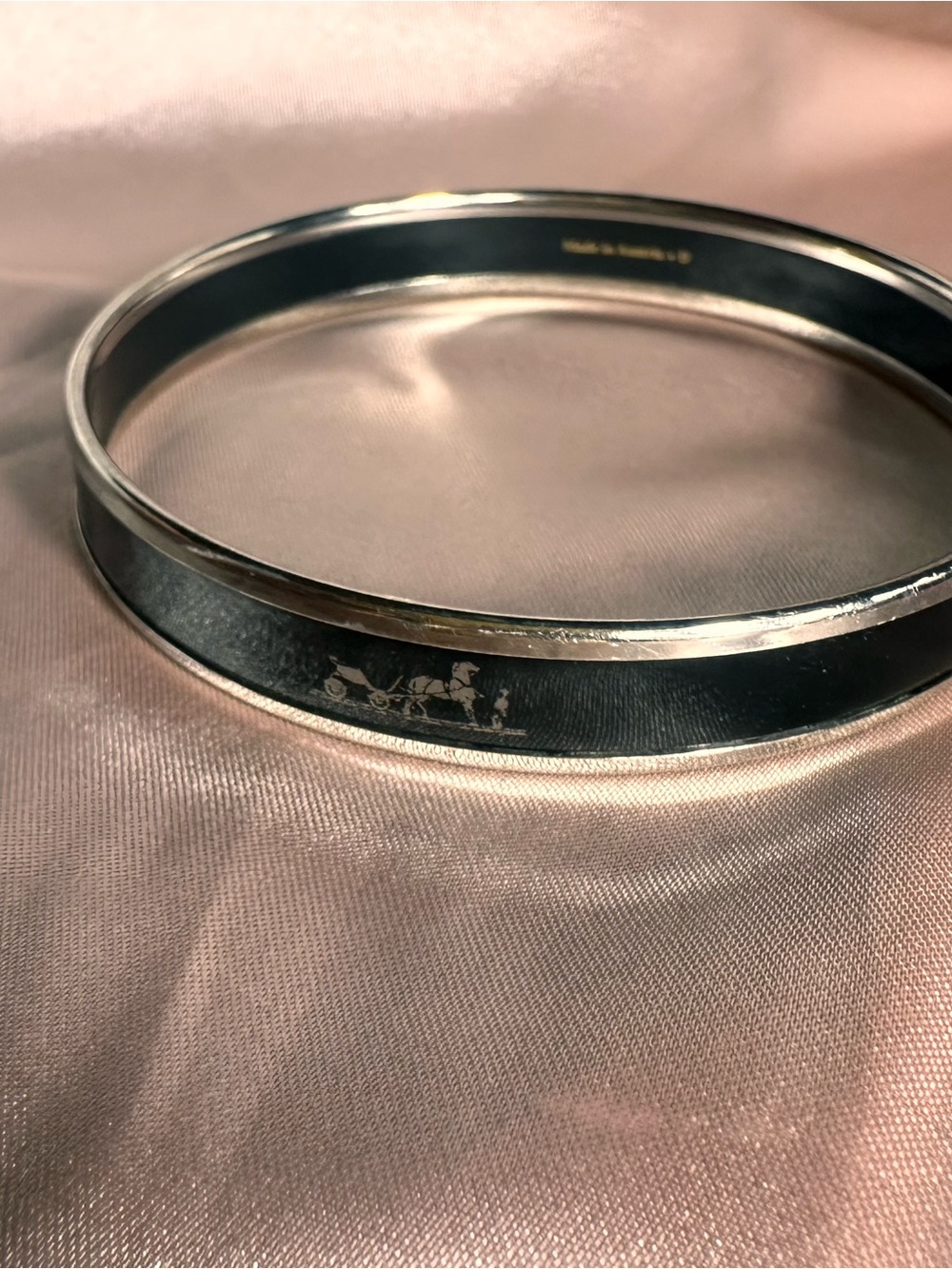 Hermes Authentic Enamel Black/Silver Bangle Bracelet